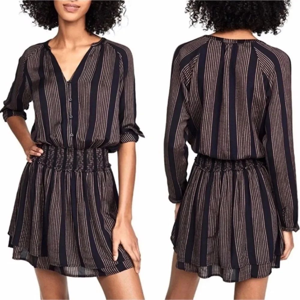 Rails Jasmine Midas Stripe Metallic Blend Long Sleeve Mini Dress Size M